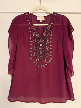 Skies are Blue Embroidered Tunic Blouse